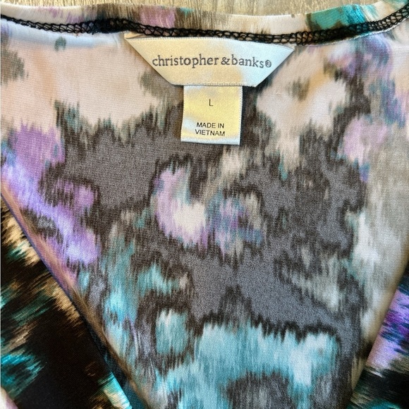 Christopher & Banks Women's Multicolor Gathered V-Neck Cap Short Sleeve Top Sz L - Picture 5 of 9